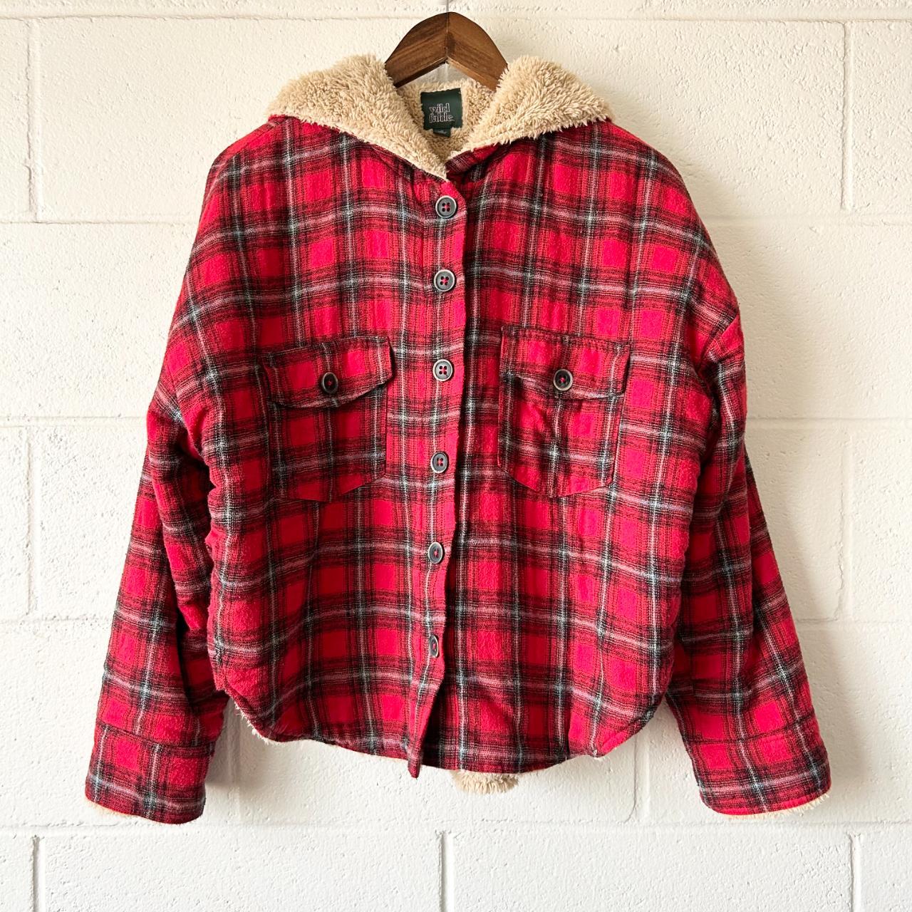 - Wild Fable Red Plaid Button Down Sherpa Long... - Depop