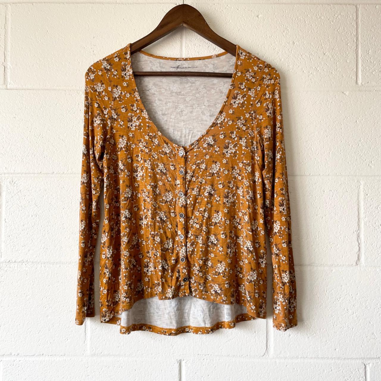 - American Eagle Orange Rust Fall Outfitters Floral... - Depop