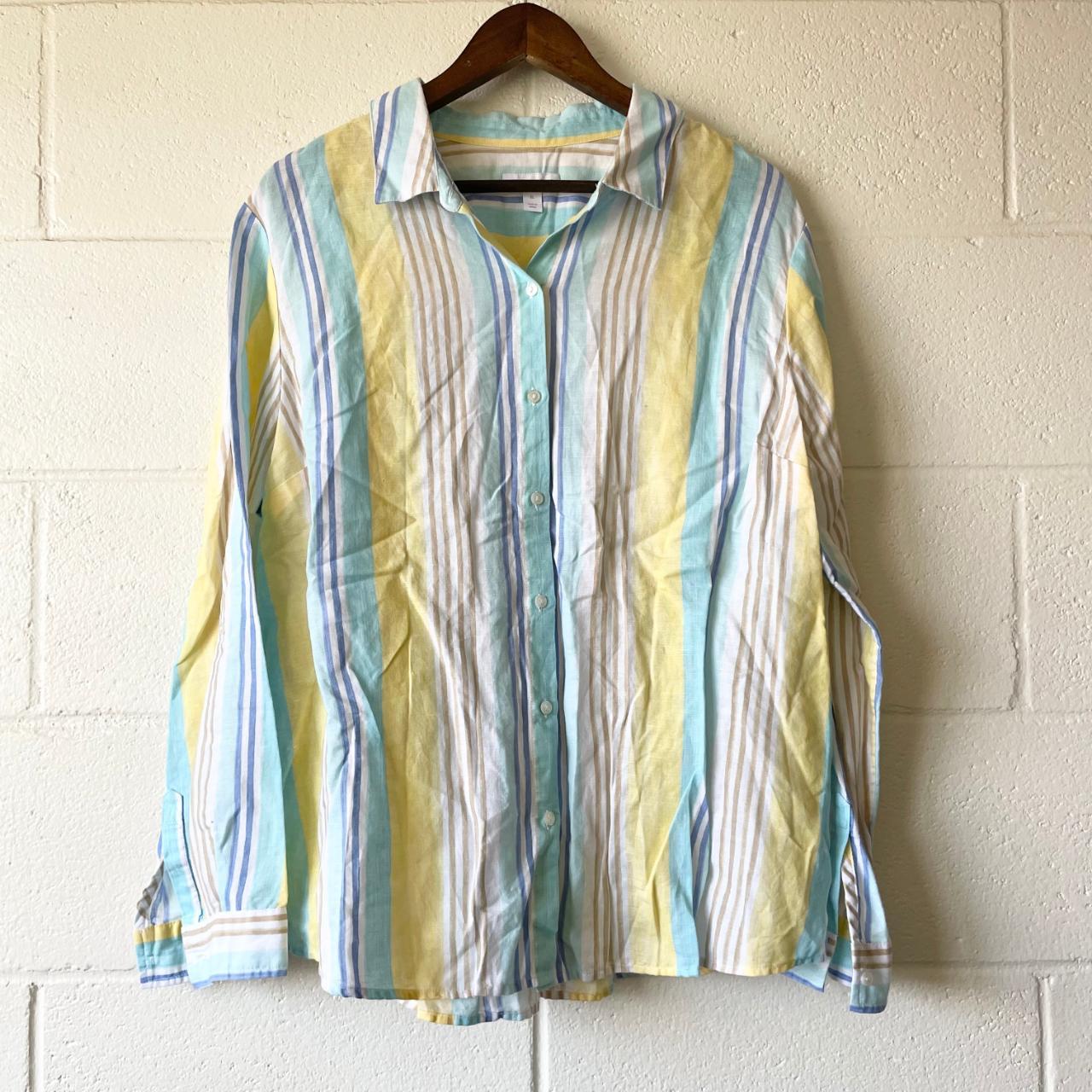 - Charter Club Striped Linen Blend Long Sleeve... - Depop