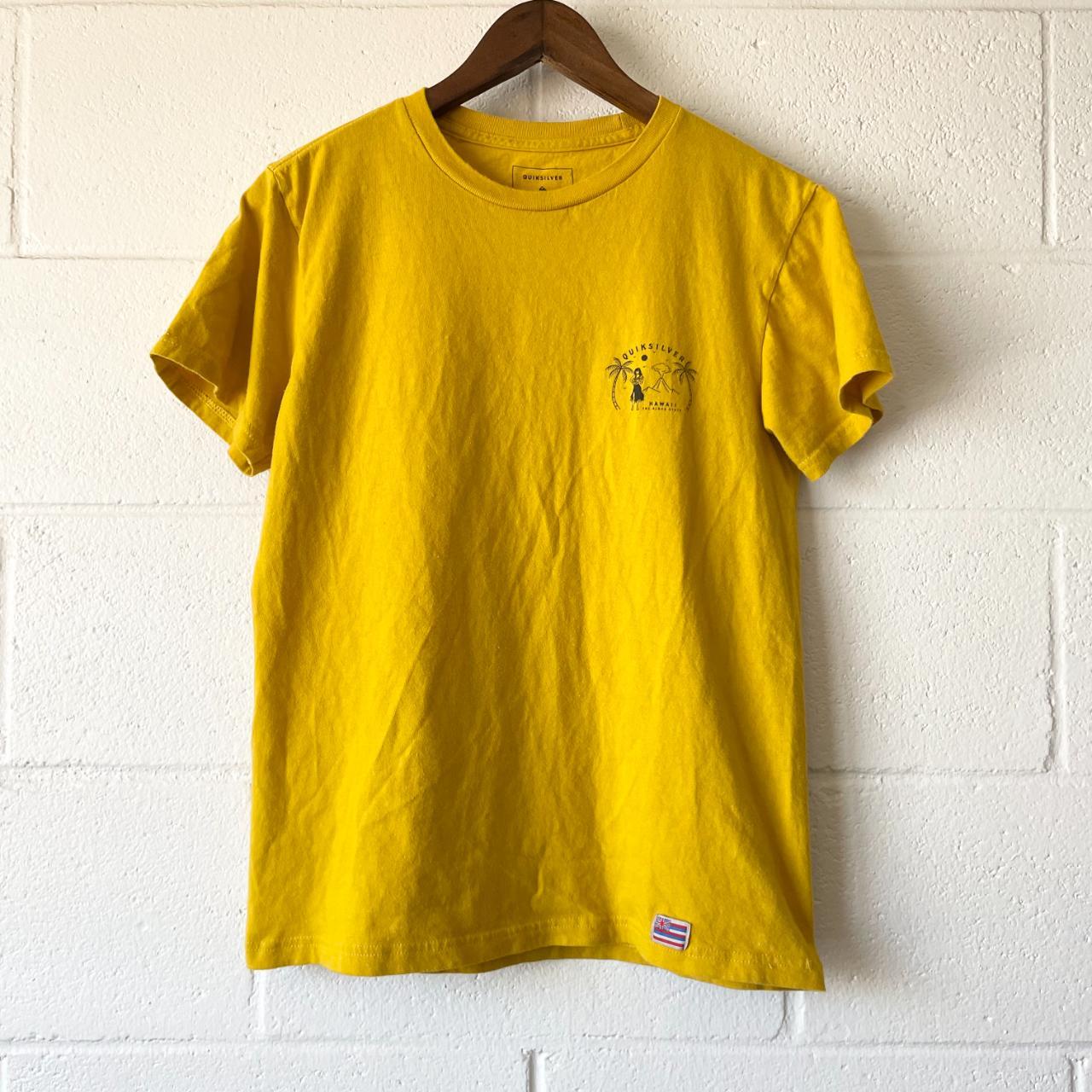 - Quicksilver Yellow Hawaii Graphic Short Sleeve... - Depop