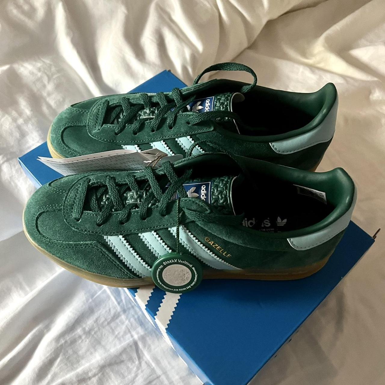 adidas gazelles in collegiate green / hazy sky /... - Depop