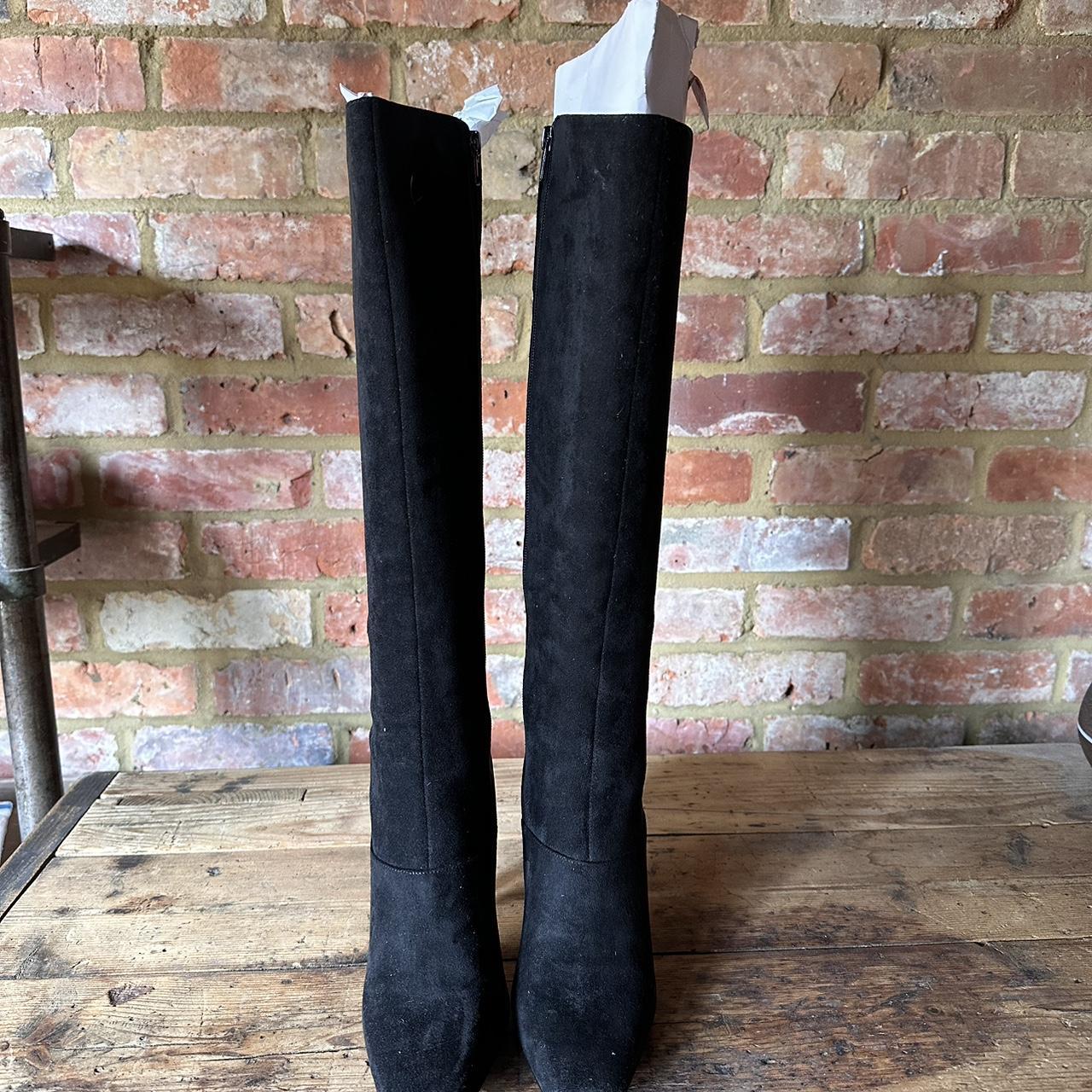 Charles & Keith knee high faux suede boot 4” heel... - Depop