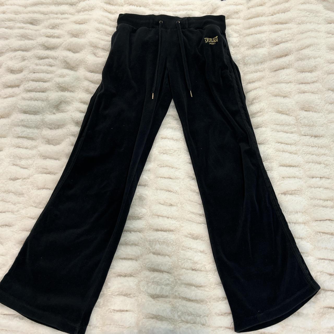 y2k Black velour pants / track bottoms - Everlast... - Depop