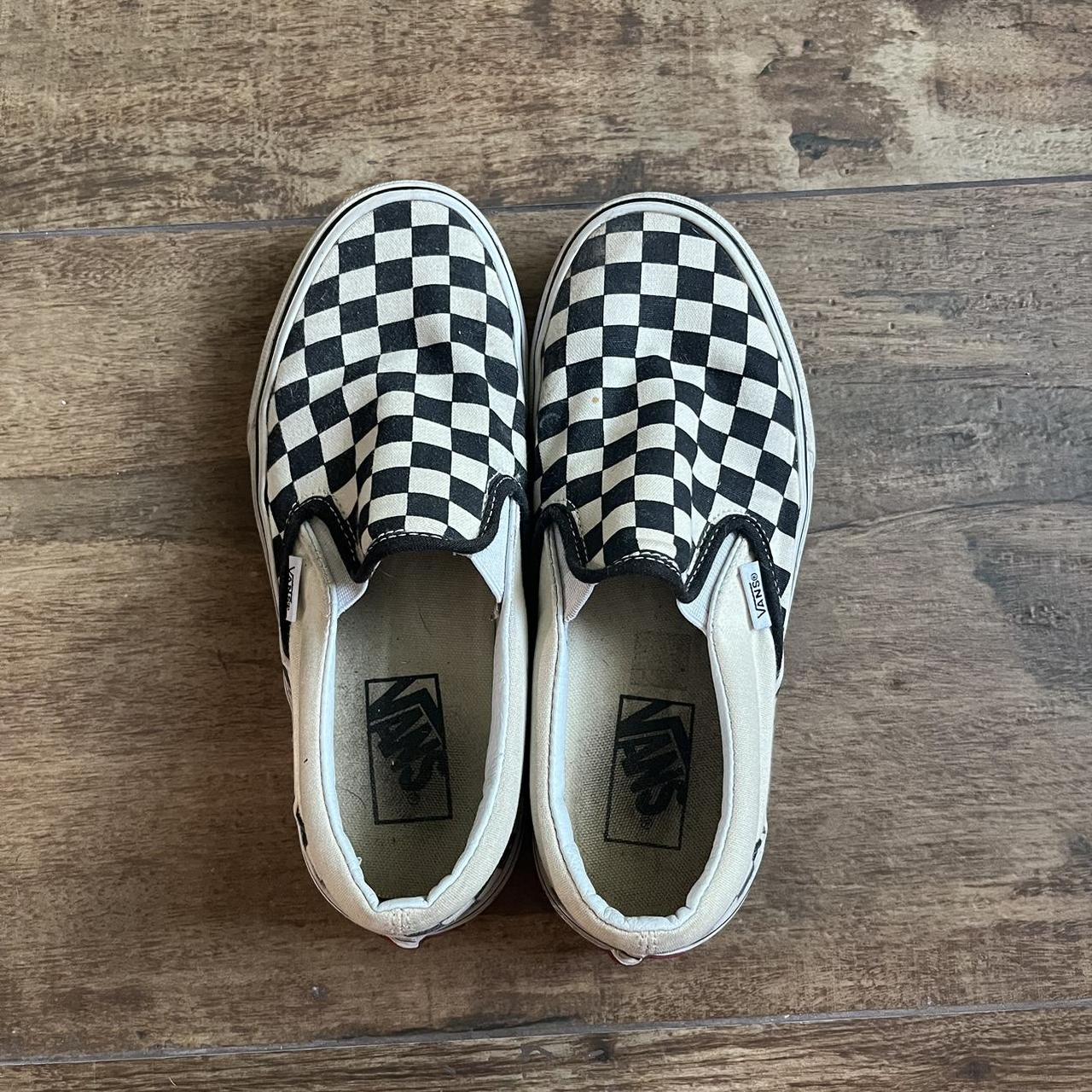 Checkered black and white vans slip ons Little... - Depop