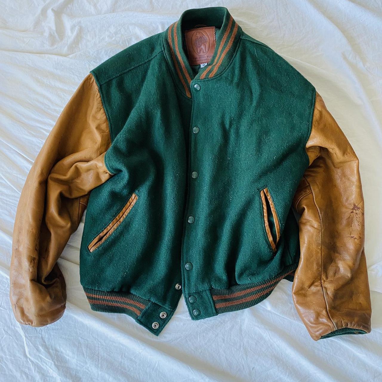 Golden Bear: Forest/Brown Varsity Jacket - Depop