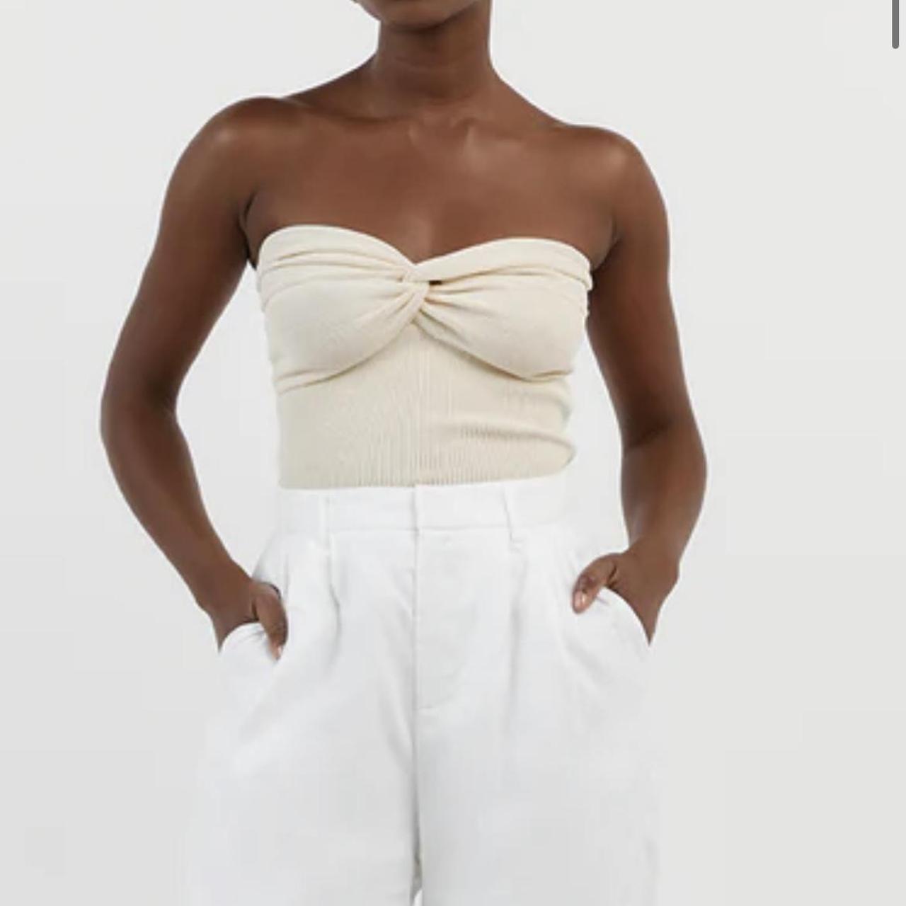 ANIKA TWISTED CREAM KNIT TOP Cream ribbed knit blend... - Depop