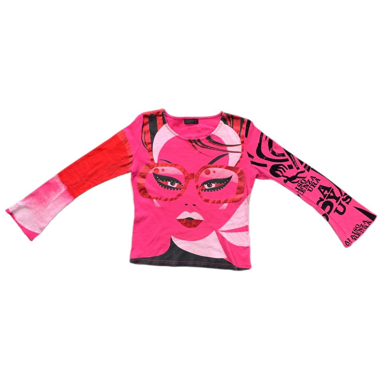 Custo Barcelona Pink Pop Art Tshirt Artsy Y2K Top S/M