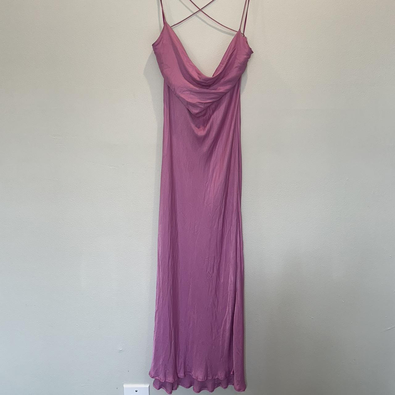 Silk Cowl Neck Midi Dress with Criss Cross straps... - Depop