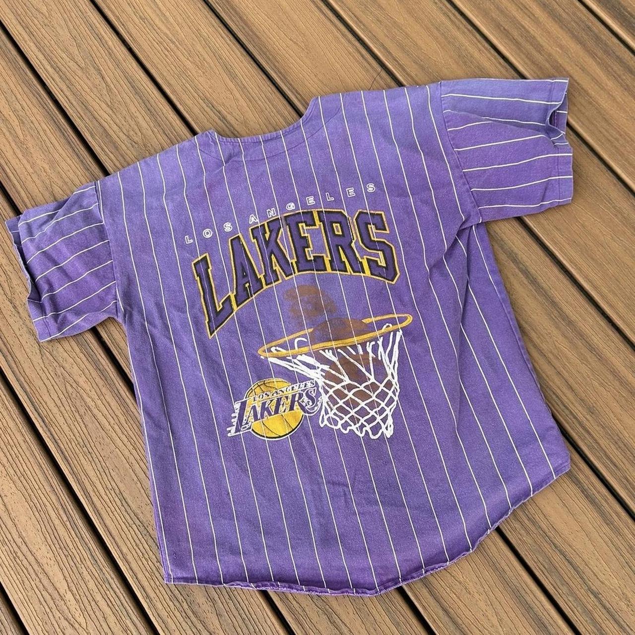 Vintage Los Angeles Lakers Purple Baseball Pinstripe - Depop