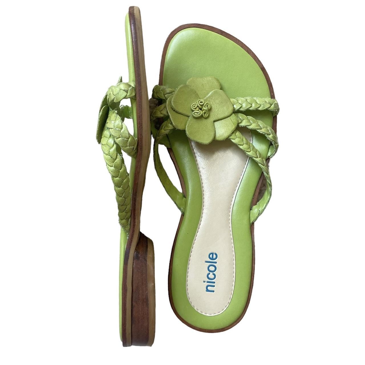 lime green flower sandal flats three strap braided... - Depop