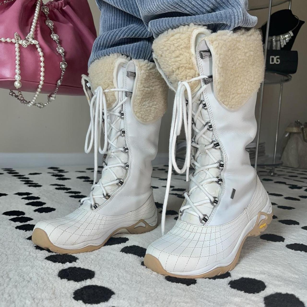 white lace up waterproof boots vibram sole ahnu. Depop