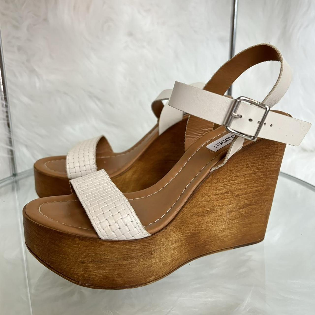 steve madden cream leather wooden platform wedges. Depop