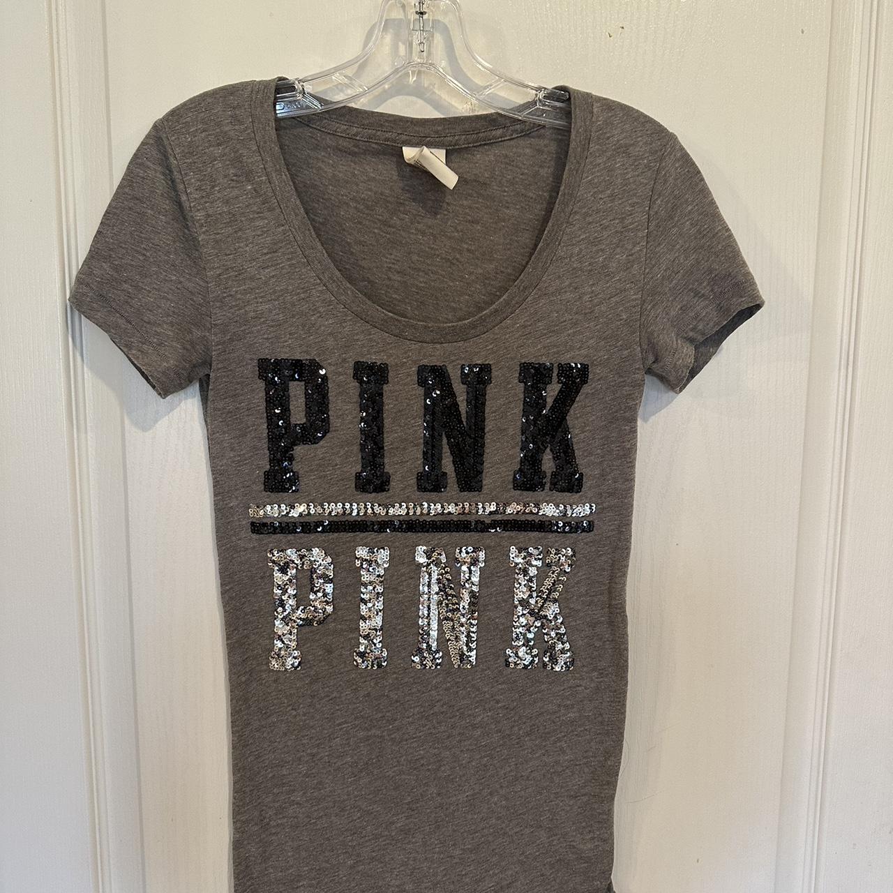 PINK Victoria’s Secret women’s fest Sequin T-shirt... - Depop