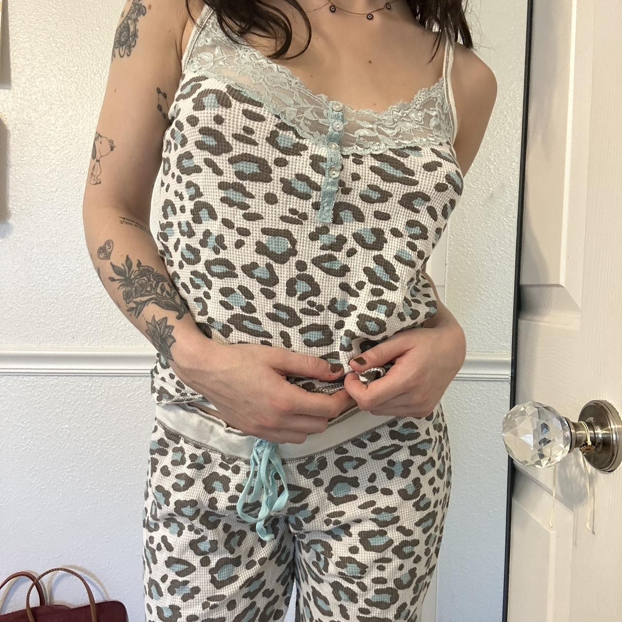 Blue/grey/white leopard print jammy set by P.J... - Depop