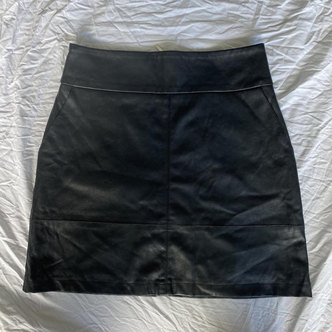 Forever new vegan black leather skirt Silver zipper... - Depop