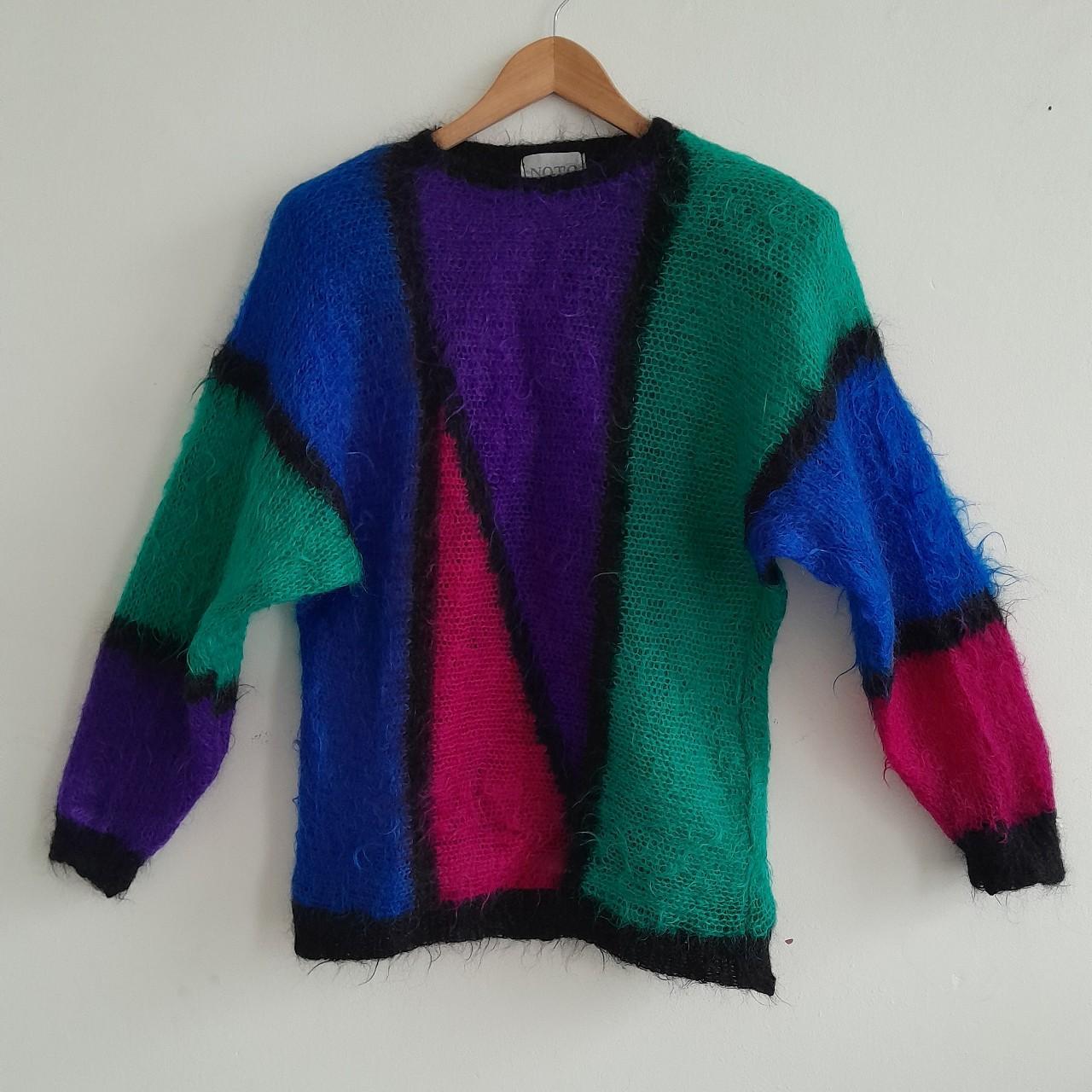 Vintage mohair jumper in block colours from early... - Depop