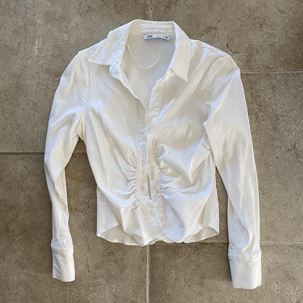 Zara white long sleeve button shirt - Depop