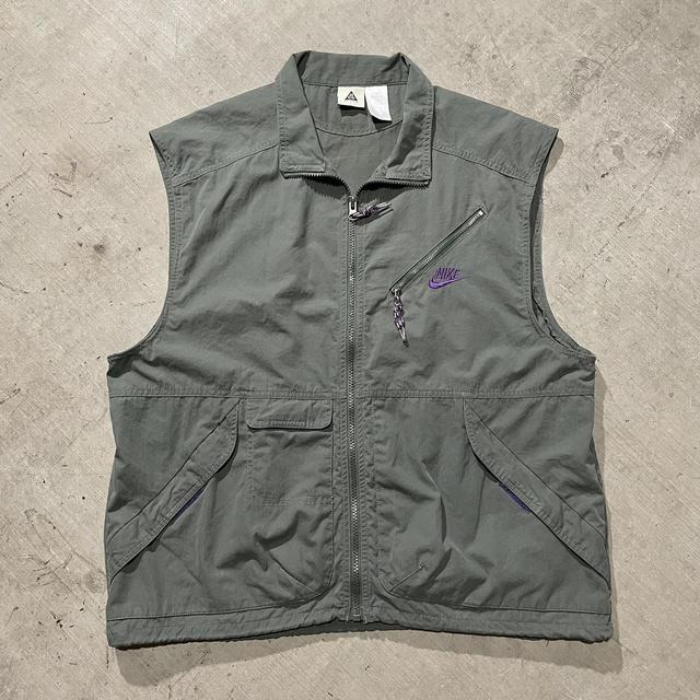 Vintage 90s Nike ACG Olive Green Vest Size: Mens... - Depop