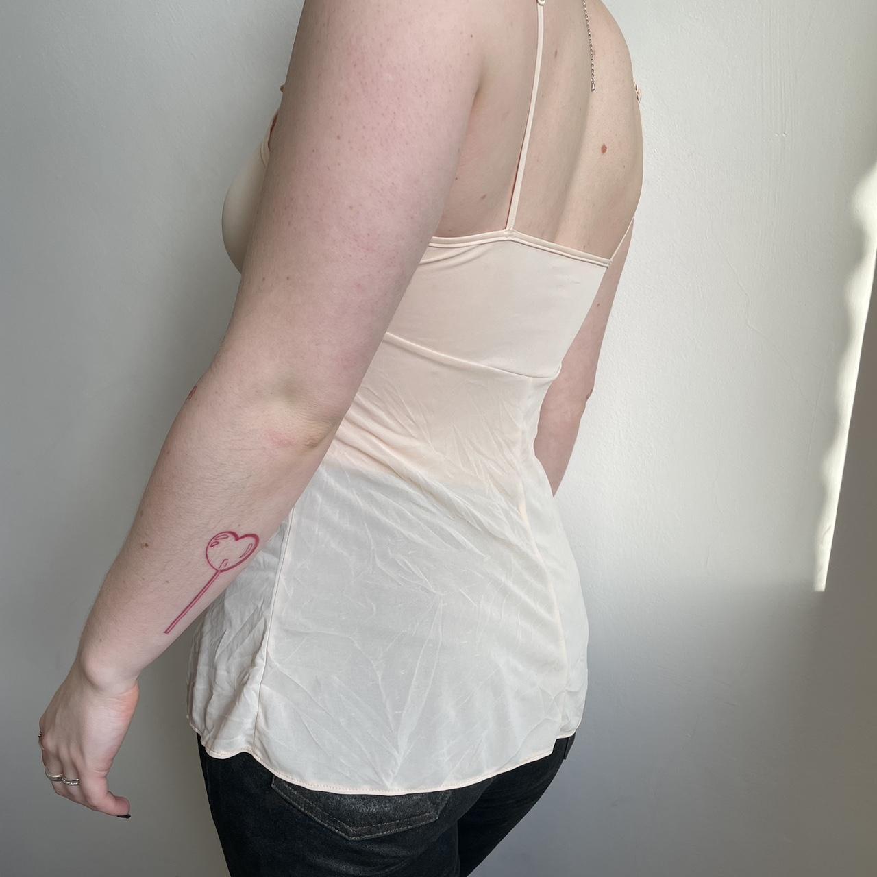 cream nude mesh cami vest top with lace details... - Depop