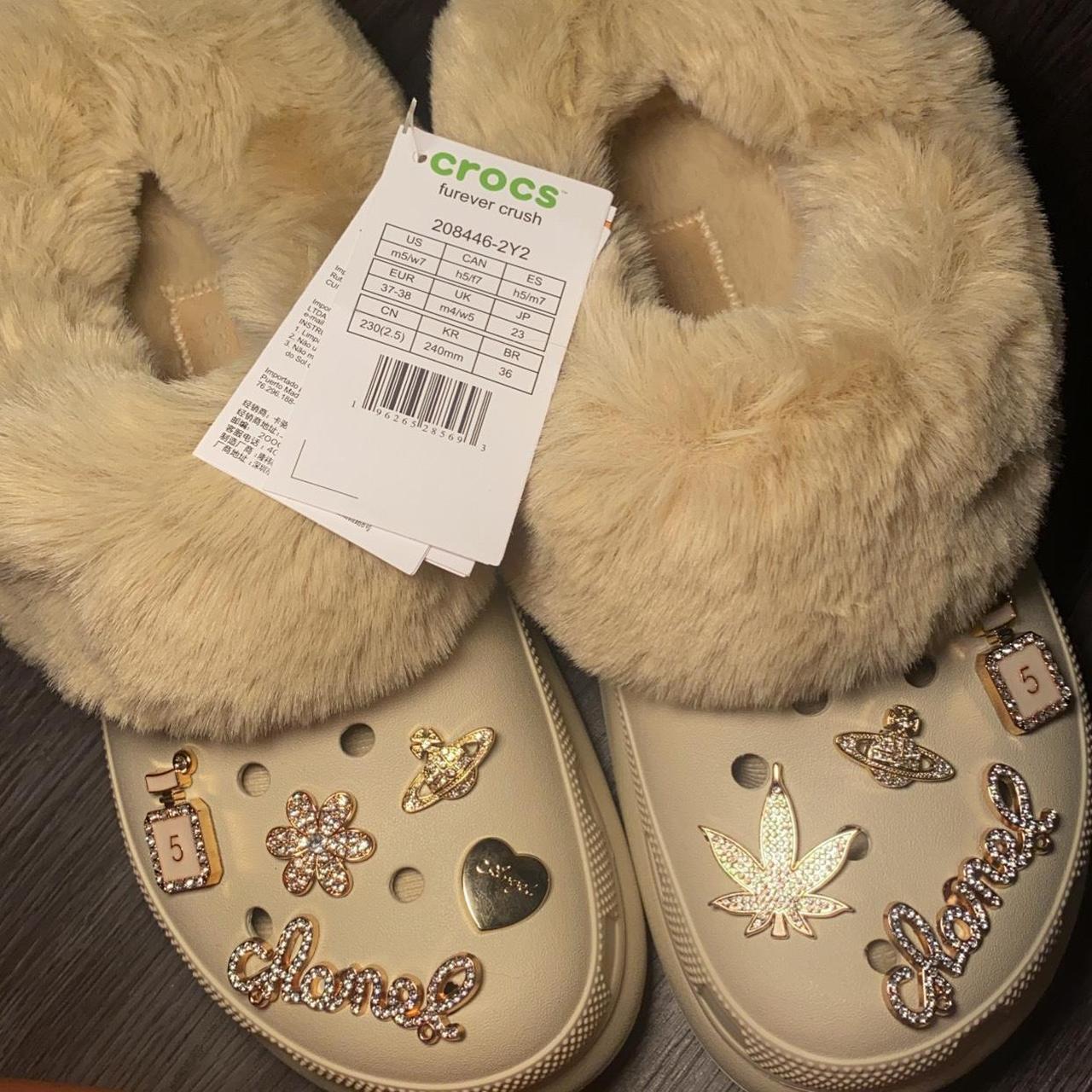 Fluffy Fur lined Cream Bone Crocs SIZE 5 Brand. Depop