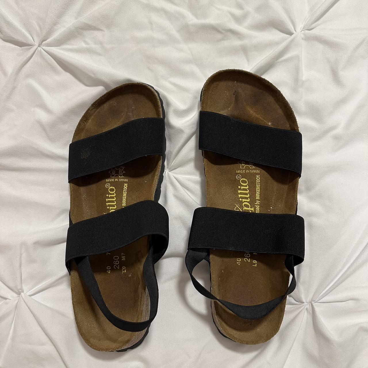 Black Birkenstocks Very worn Size is weird with... - Depop