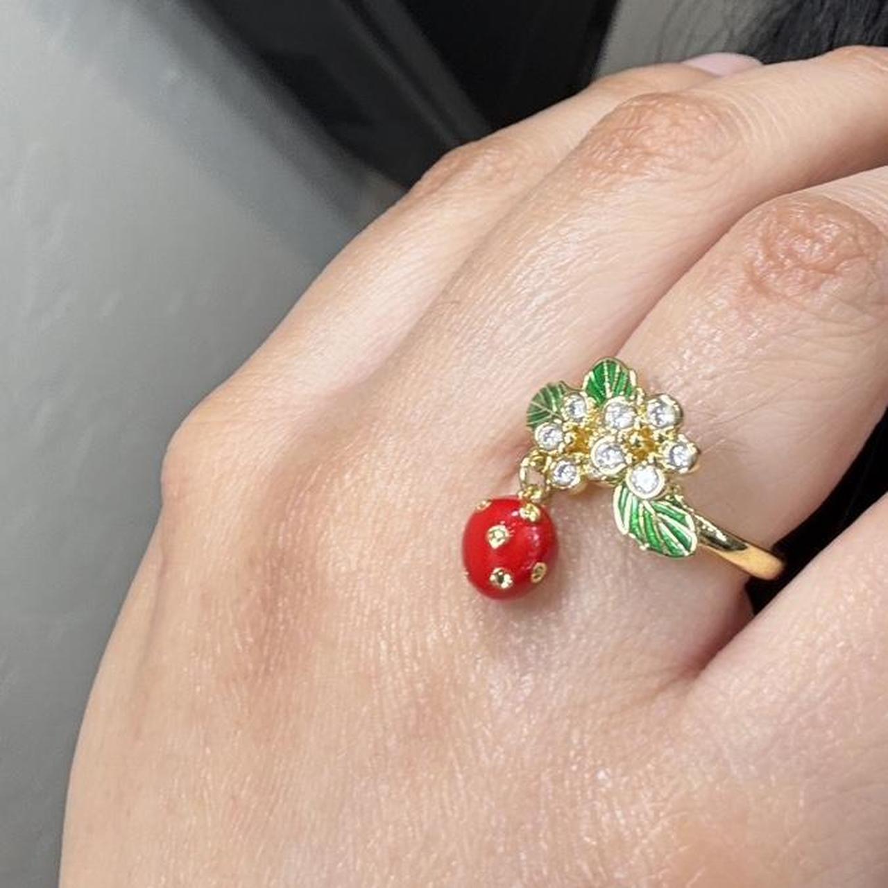 Women's Ring - Multi/Gold – Adjustable strawberry… - image 2