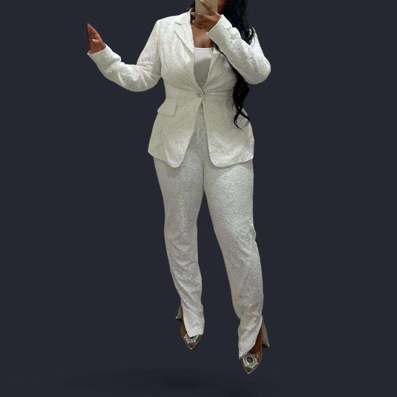 Fashion nova luxe White lace blazer and pants Depop