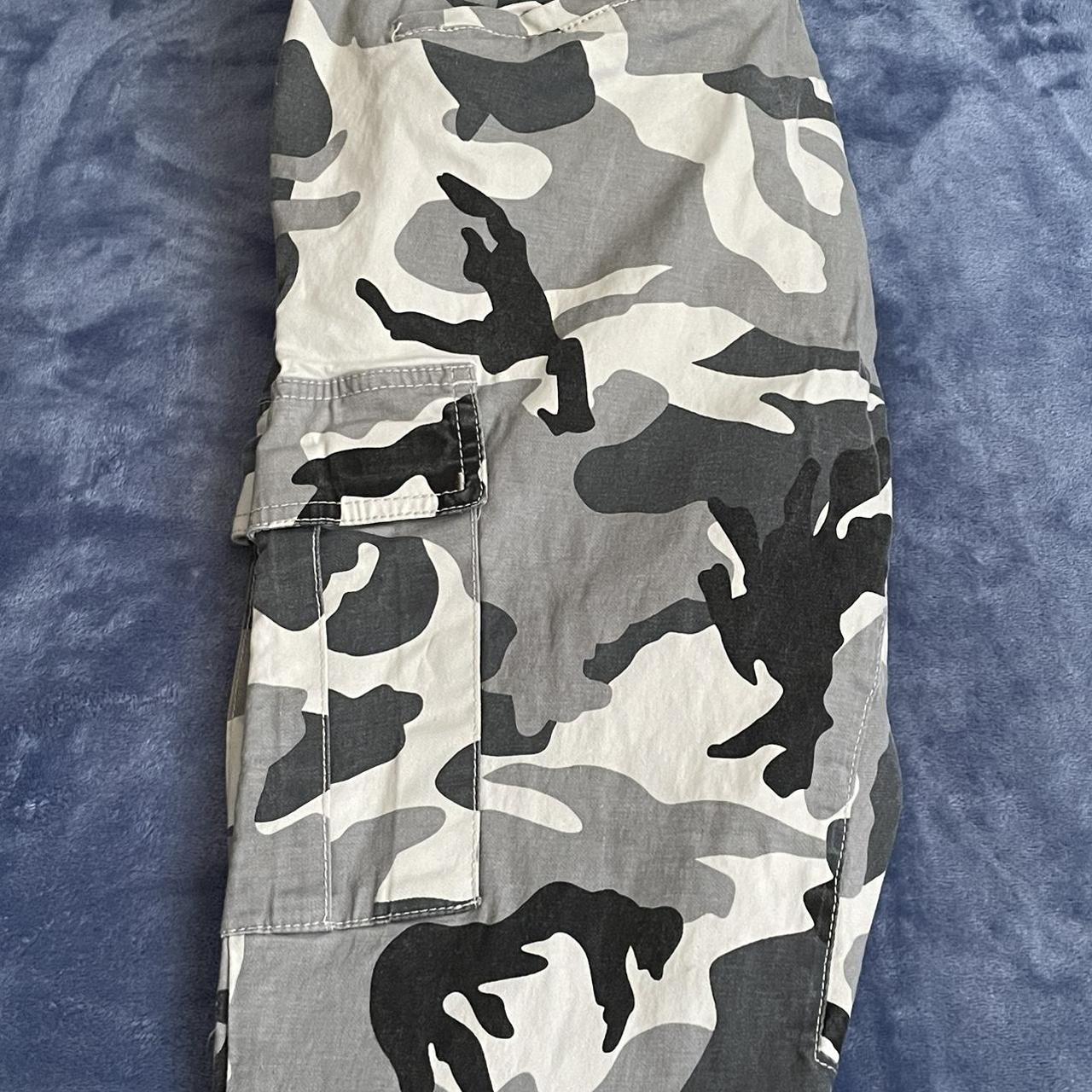 Grey Camo Stacked Cargos From Pacsun there is zipper... - Depop