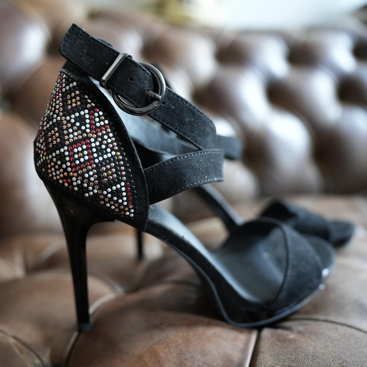 Black ankle strap store heels with rhinestones