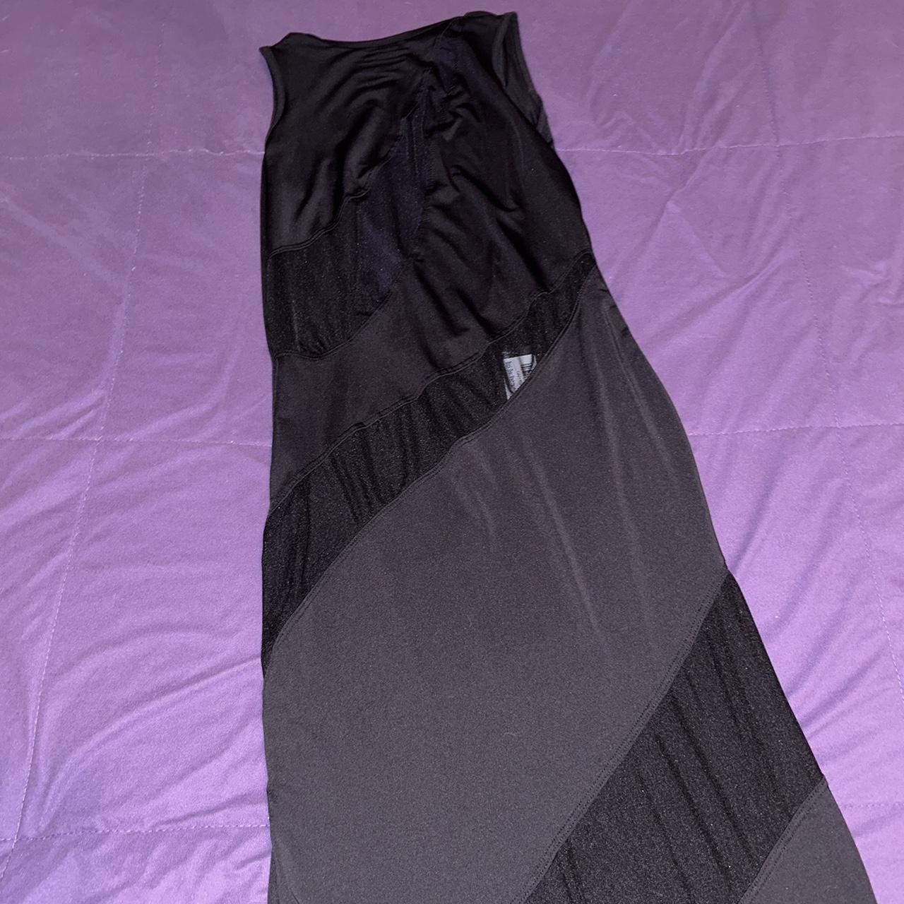 Black Slinky Mesh Insert Low Back Maxi Dress