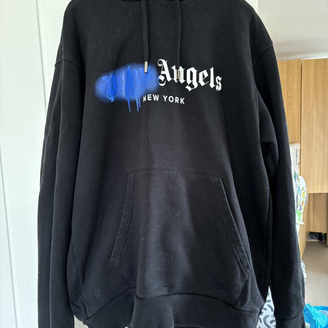 Palm Angels Hoodie Blue Spray Palm Angels New York Sprayed Logo