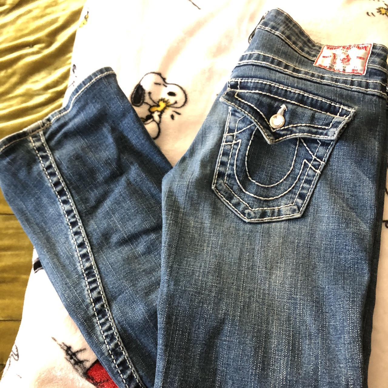 True Religion Women's Navy and Blue Trousers | Depop