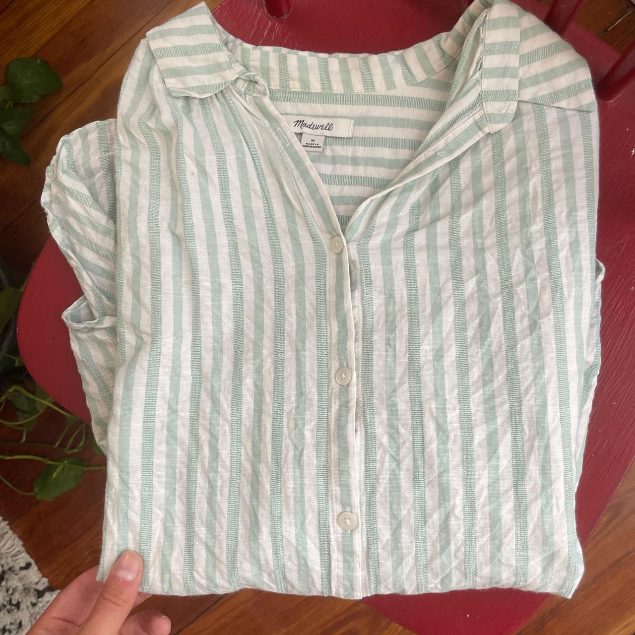 Madewell Women's Green and White Shirt | Depop