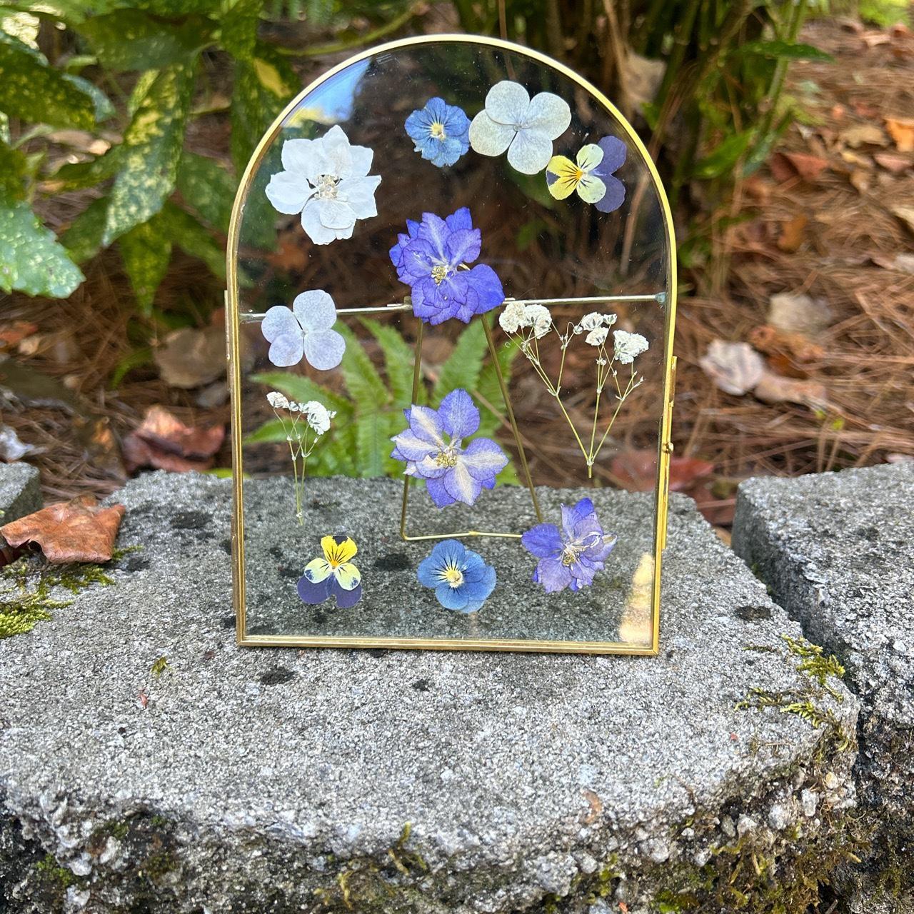 Pressed flower glass frame All natural flowers... Depop