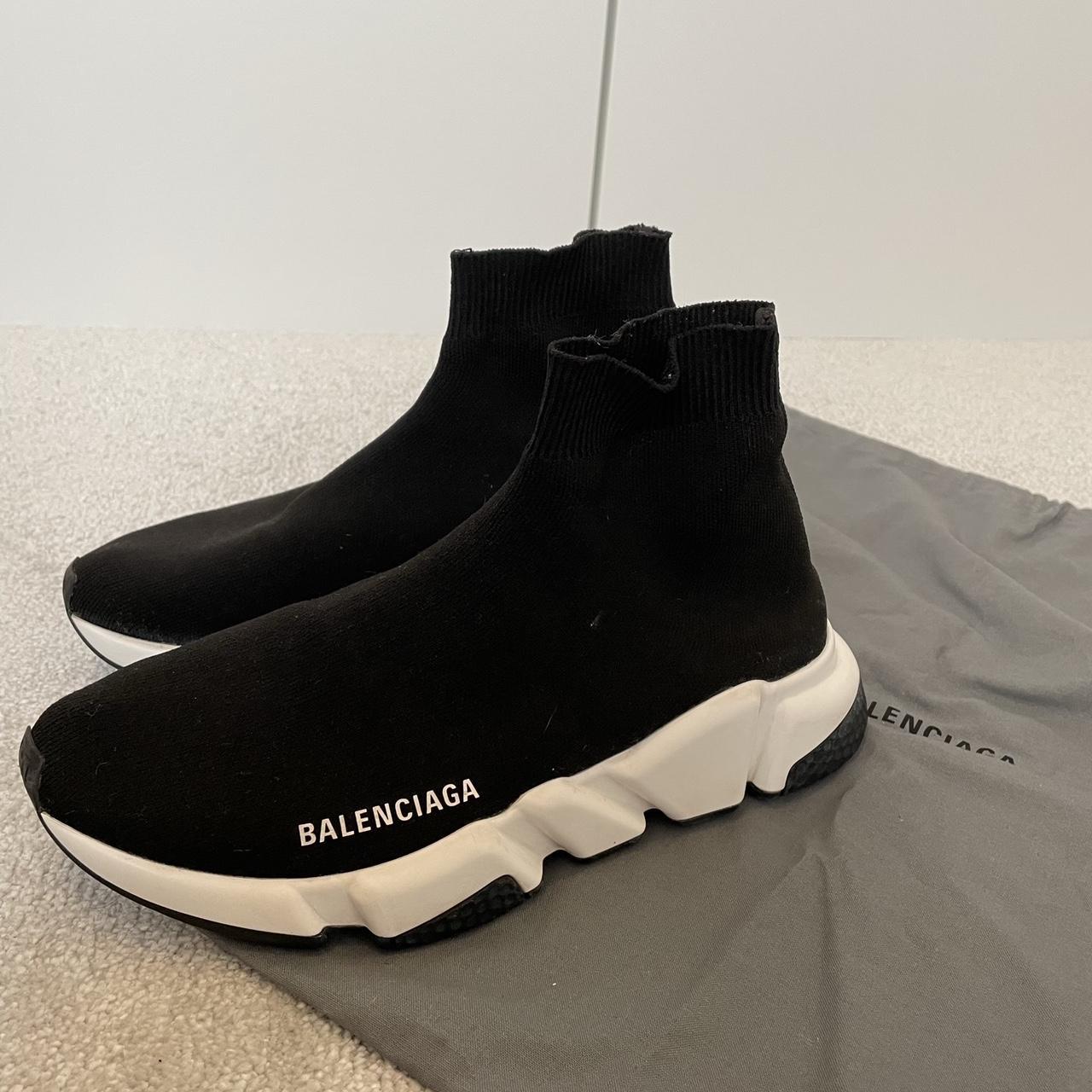 Balenciaga Women's Black and White Trainers | Depop