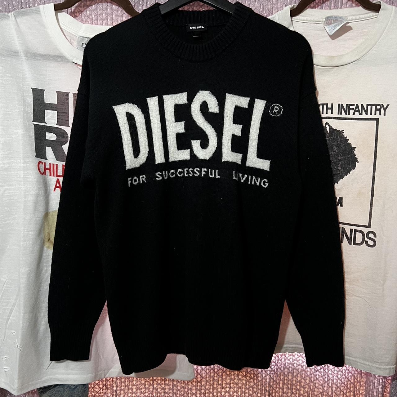 Diesel Knit Sweater Black with white... - Depop
