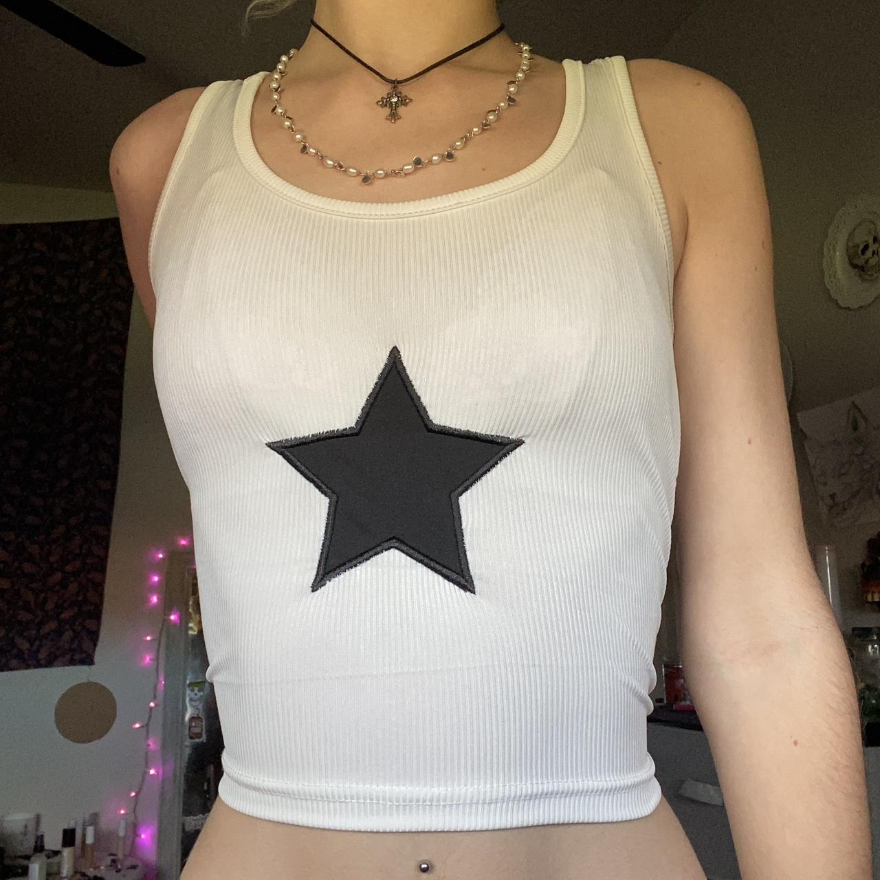 no brand black n white star shirt size s - Depop