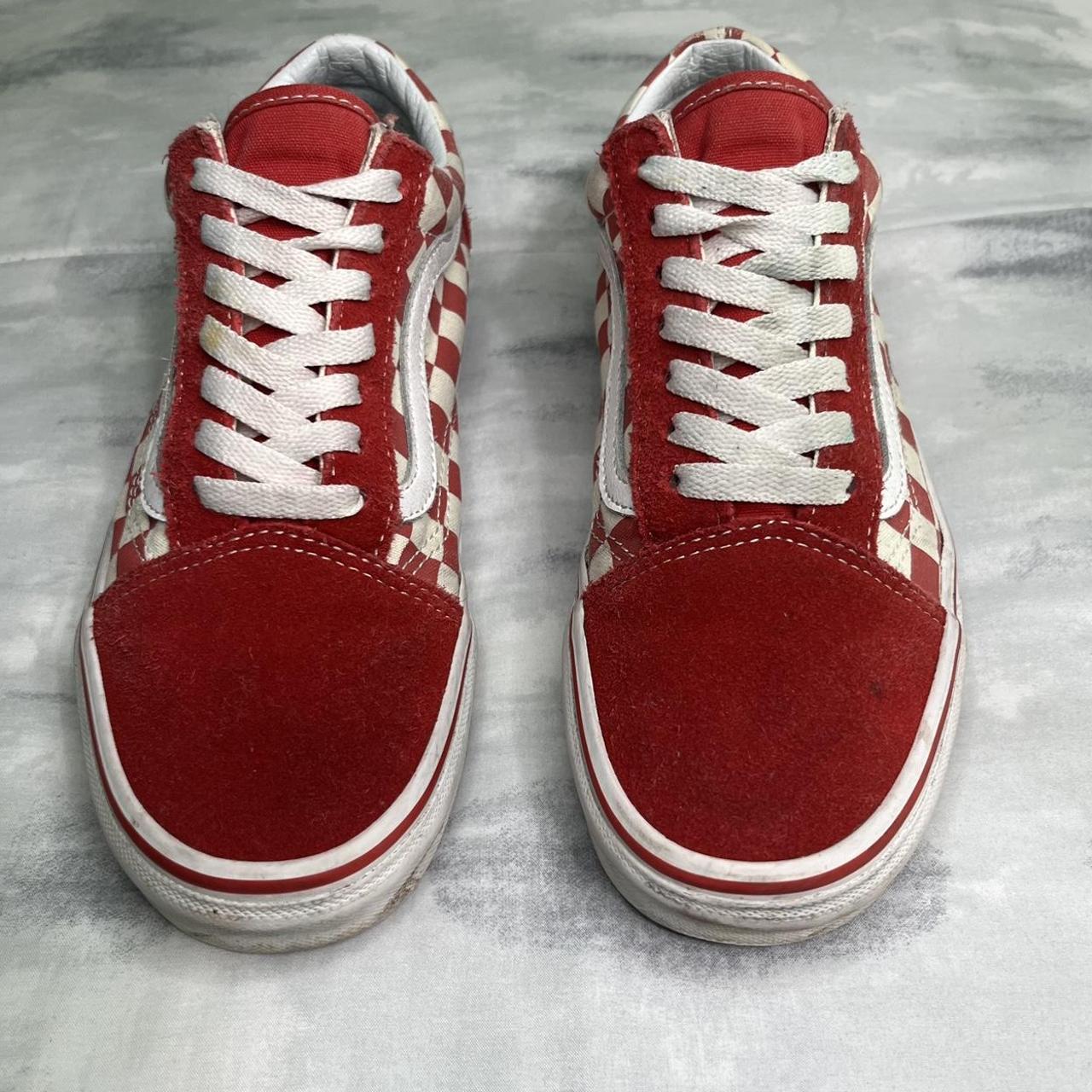 Vans Women's Red and White Trainers | Depop