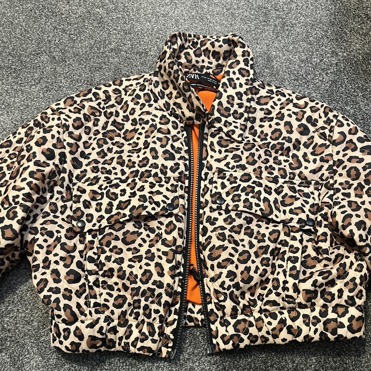 Zara leopard print puffer crop jacket Excellent... - Depop