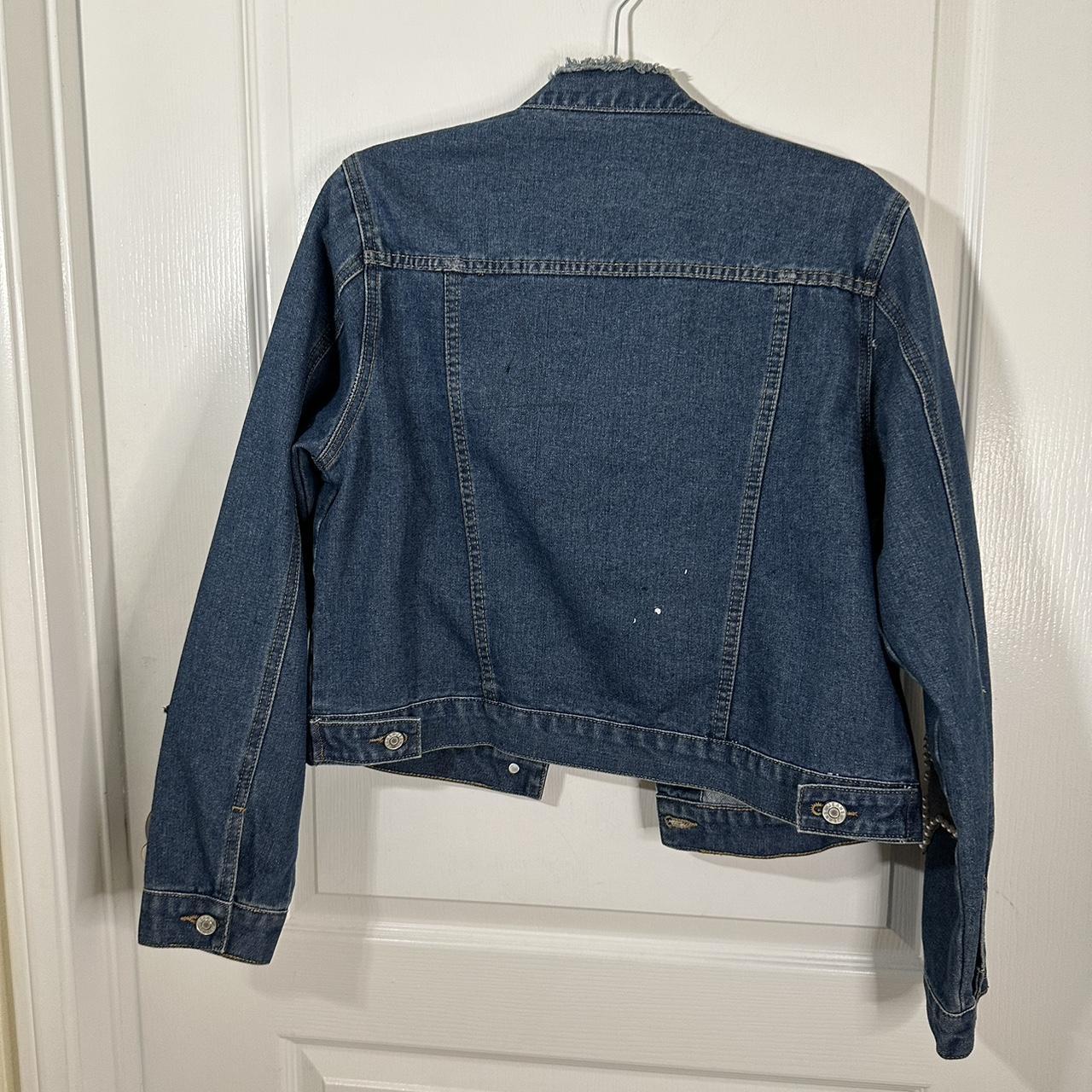 DENIM JACKET crop fit with pearl star embellishments... - Depop