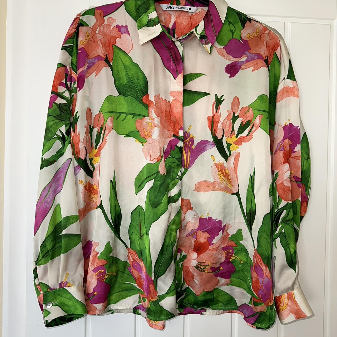 Zara floral satin blouse. Worn twice. Perfect... - Depop