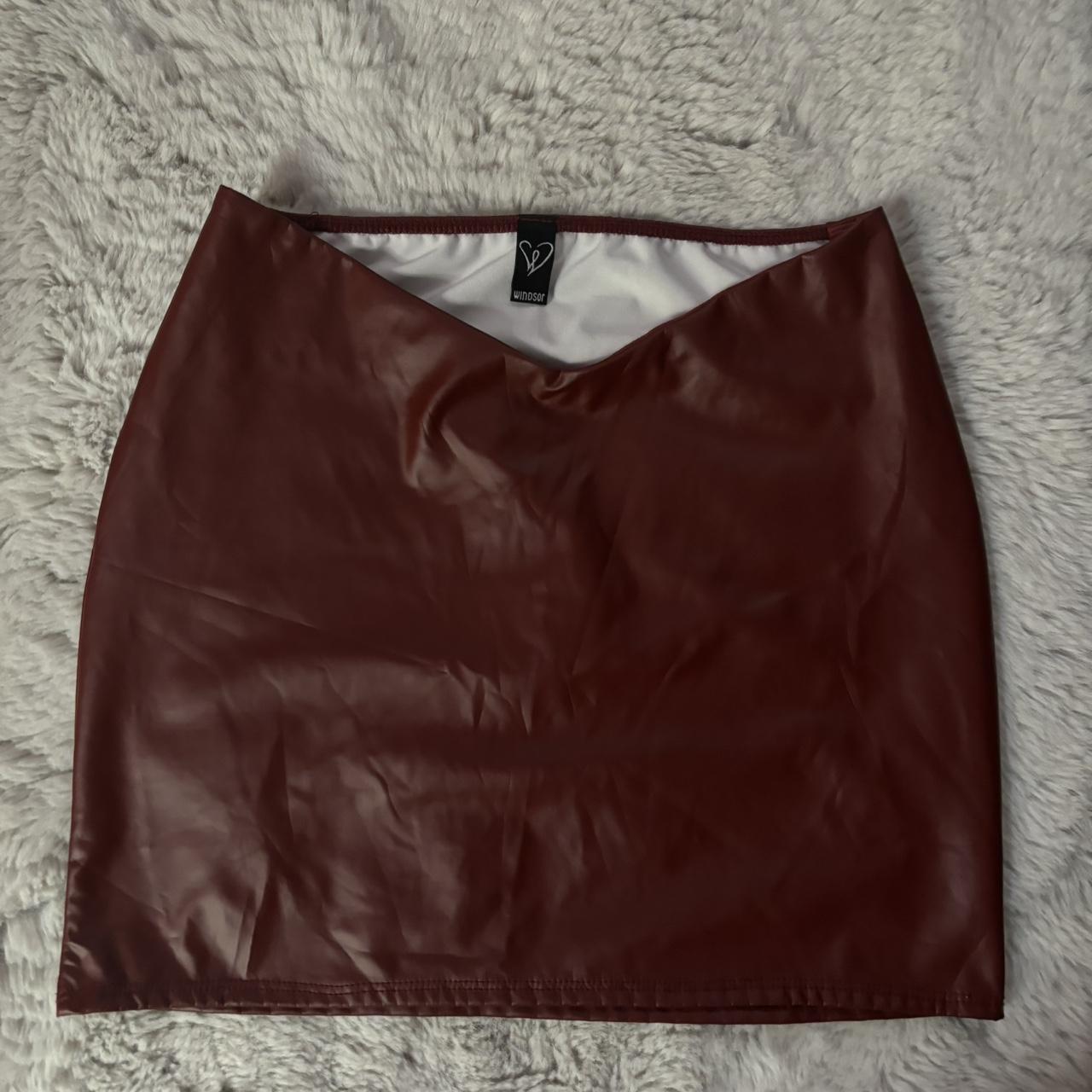 windsor low rise red leather mini skirt size s... - Depop