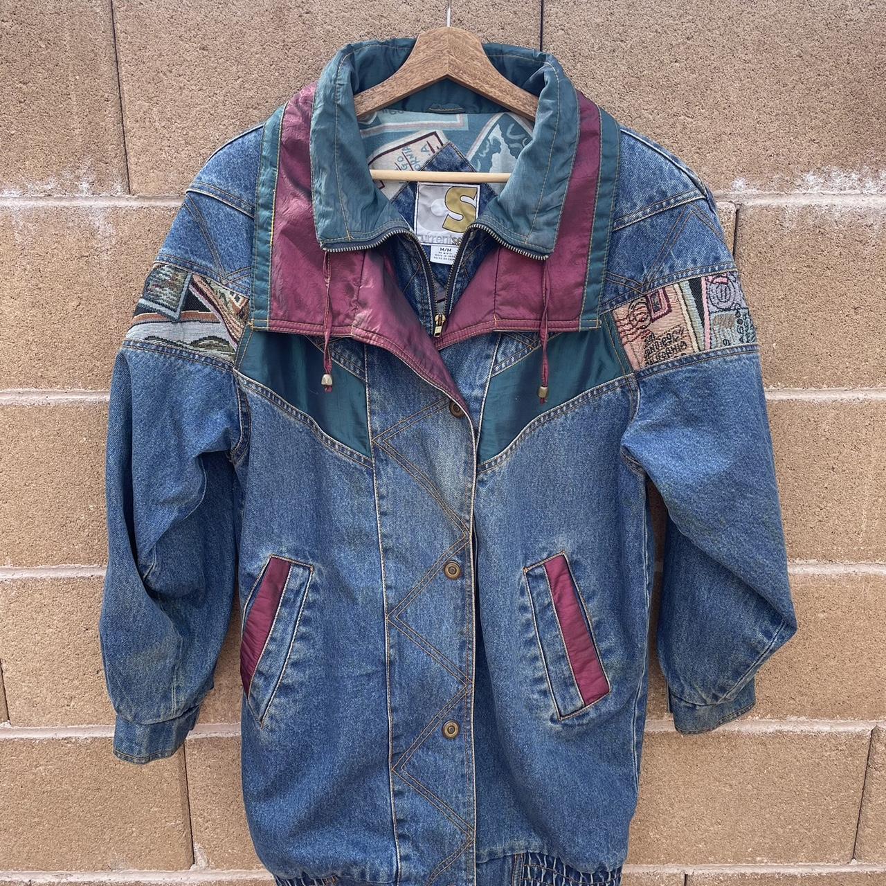 Vintage 80s Current Seen Denim overcoat Jacket Mixed... - Depop