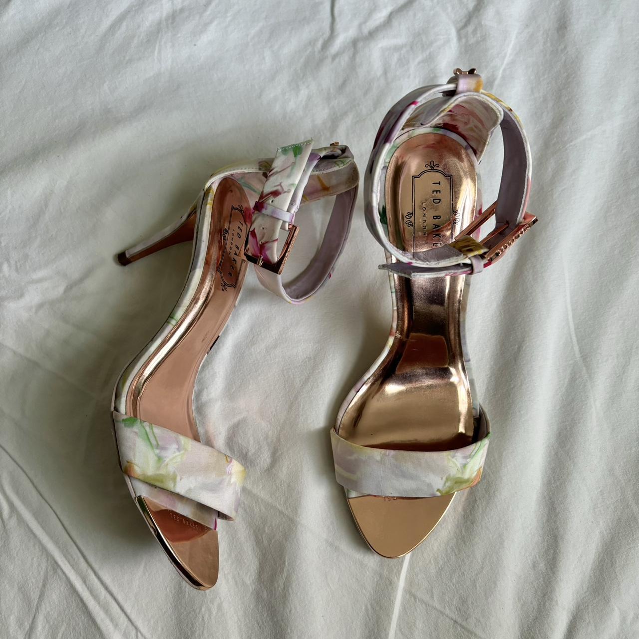 White and pastel multicolor floral heeled sandal by