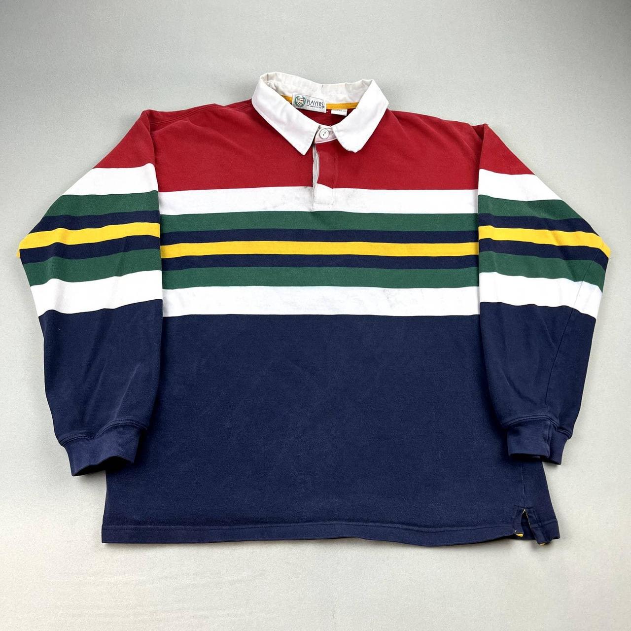 Vintage Striped Rugby Polo Shirt Adult Medium Red... - Depop