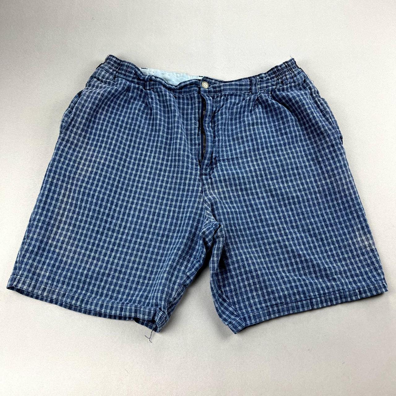 Vintage Bugle Boy Shorts Mens 36 Blue Plaid Chino... Depop