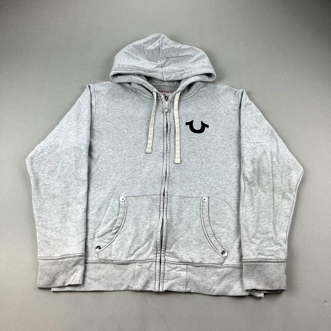 True Religion Men's Grey Hoodie Depop