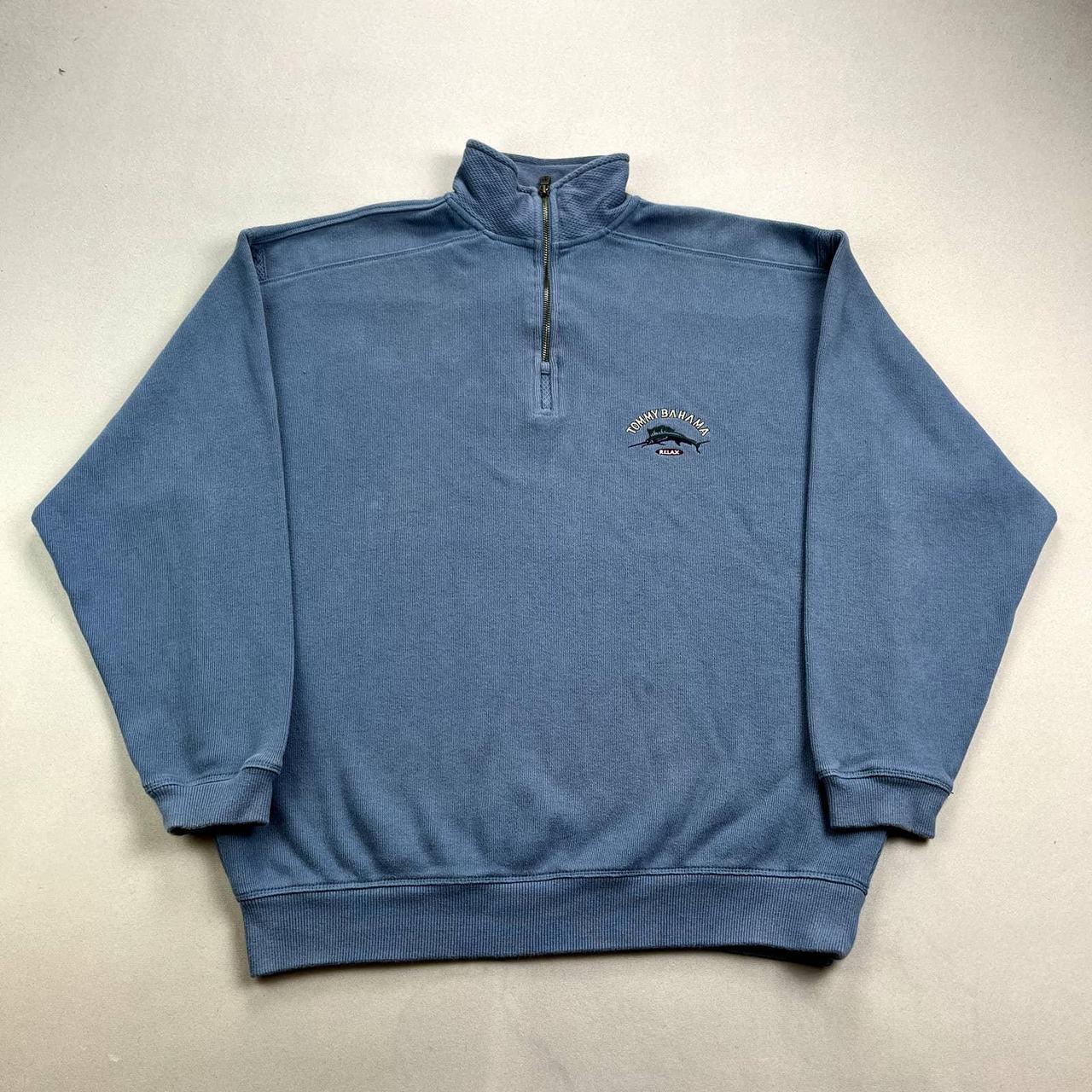Tommy Bahama Sweatshirt Mens Medium Blue 1/4 Zip... - Depop