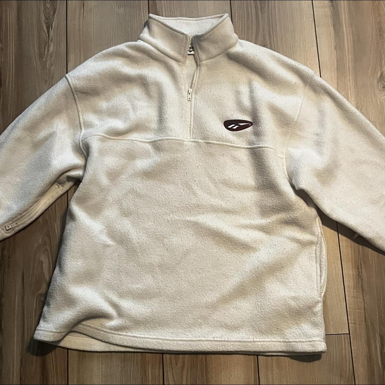 Large Cream Reebok Fleece Quarter Zip Dm for Questions Depop