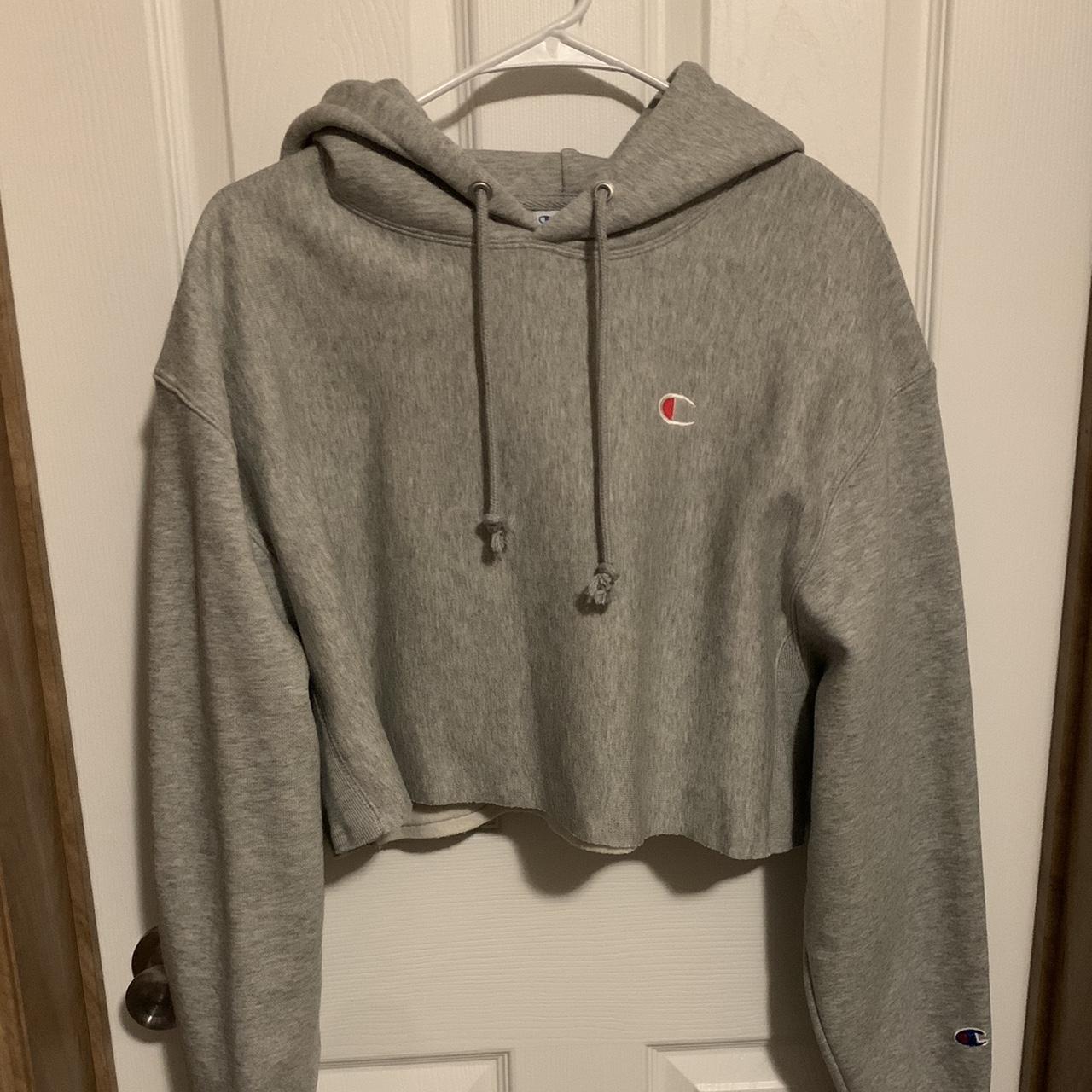 Cropped grey champion hoodie hot sale